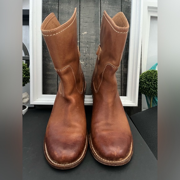 FRYE 77841 4003 D07 Leather Short Brown Carmel Cowboy Boots W 8.5 - Picture 6 of 11